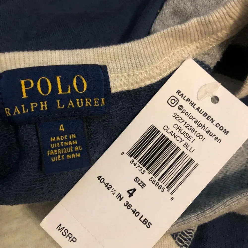 NWT POLO RALPH LAUREN Kids Cruise Sweatshirt Polo Logo Navy Colorblock 4